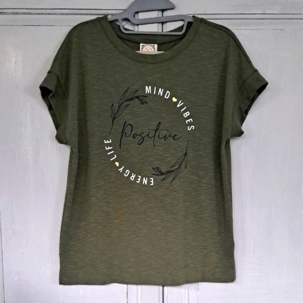 Olive Green Positive Vibes Tee
